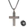 Gun Metal IP Steel Matte Meteorite Inlay Cross Pendant