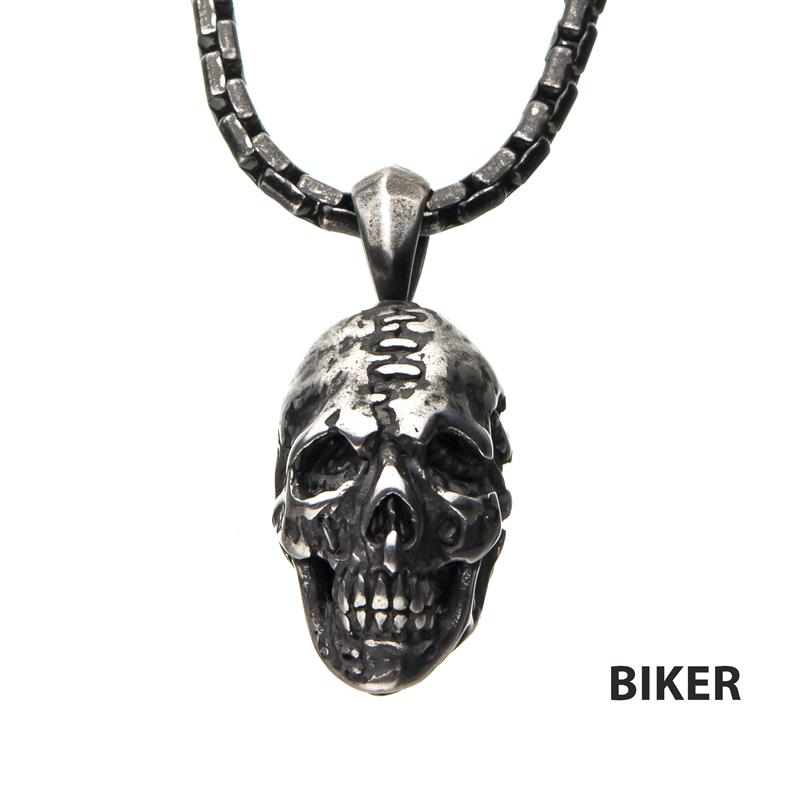 Steel Antique Silver Skull Head Pendant