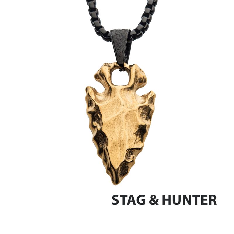 Gold IP Chiseled Arrowhead Pendant