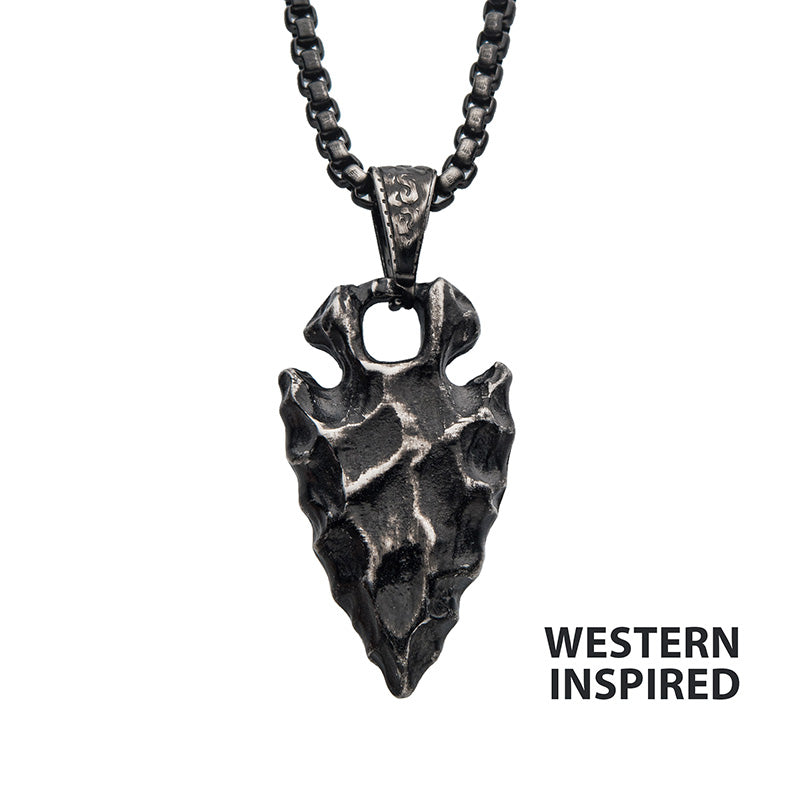 Gun Metal IP Chiseled Arrowhead Pendant