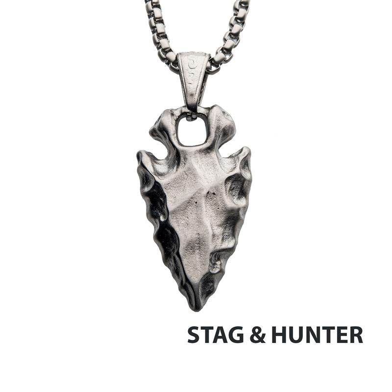 Brushed Steel Chiseled Arrowhead Pendant
