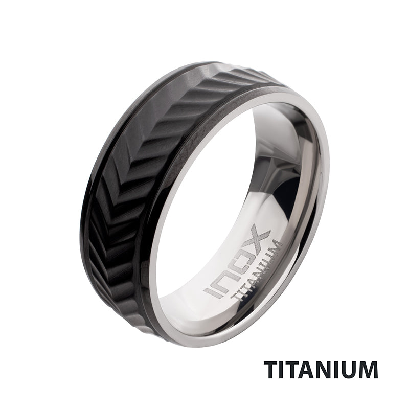 Black IP Titanium Matte Chevron Comfort Fit Ring