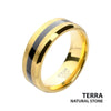 18K Gold IP Titanium Matte Black Onyx Stone Inlay Comfort Fit Ring