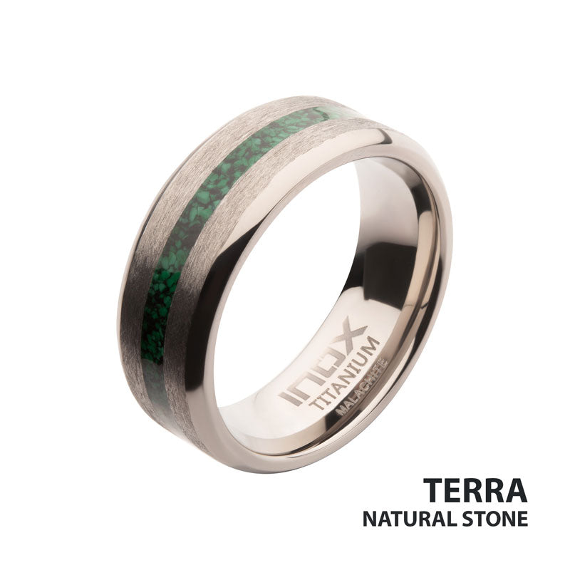 Matte Titanium Malachite Stone Inlay Comfort Fit Ring