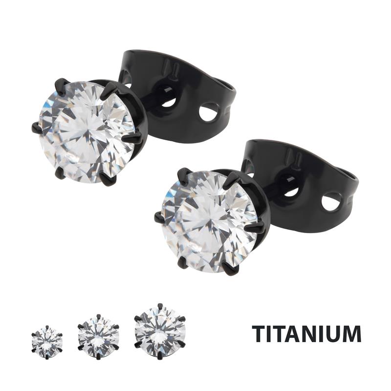 20g Black IP Titanium Post & Gem Stud Earrings