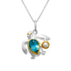 Sea Turtle Baby Blue Topaz & Freshwater Pearl Pendant