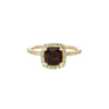 14K Yellow Gold Cushion Cut Garnet Ring With Natural Diamonds