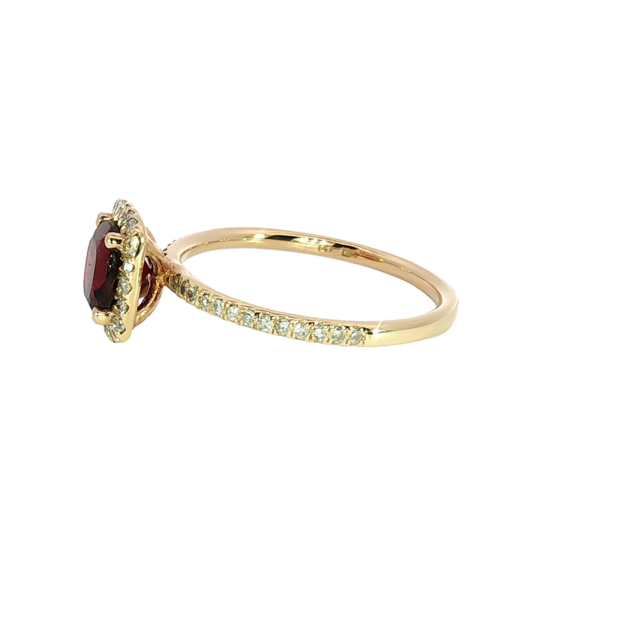 14K Yellow Gold Cushion Cut Garnet Ring With Natural Diamonds