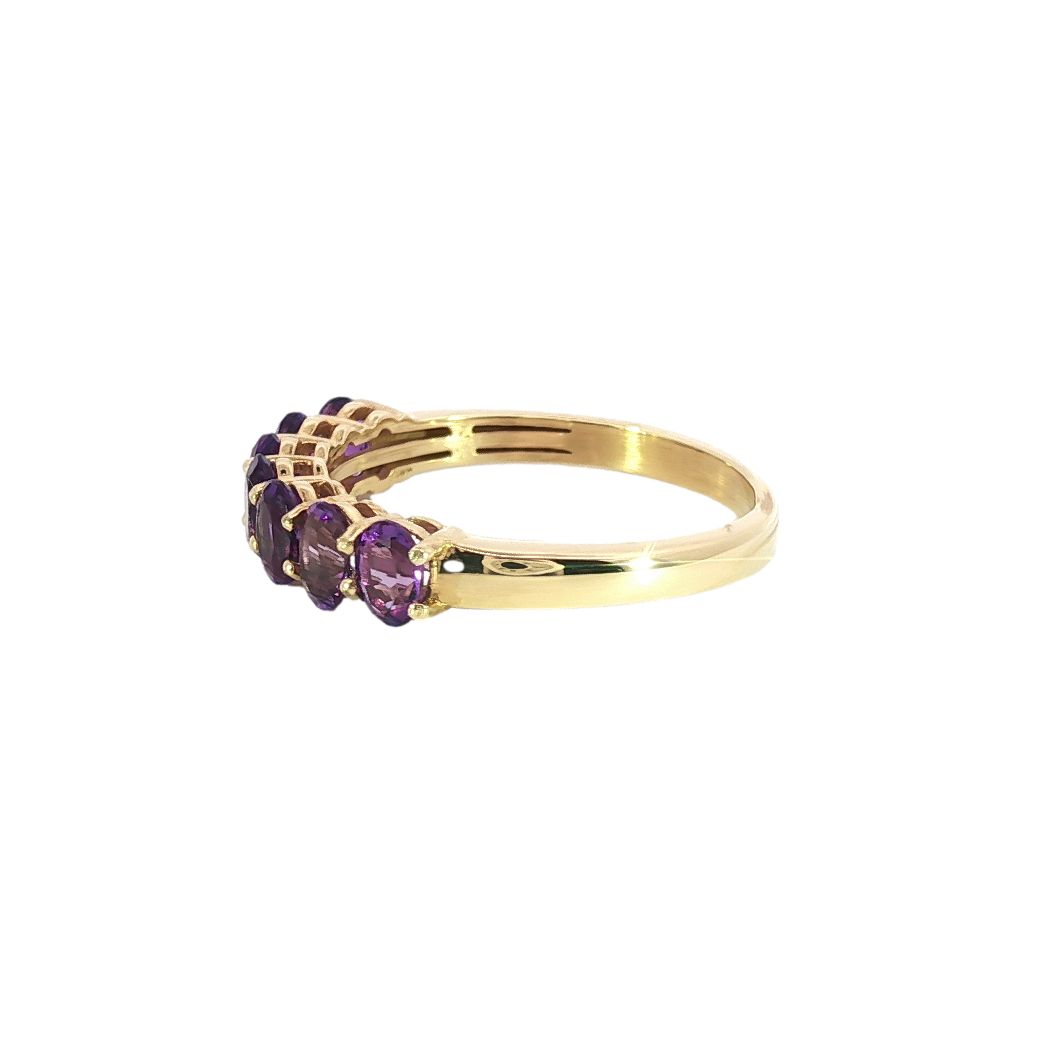 14K Yellow Gold Multistone Ring With Oval Amethysts