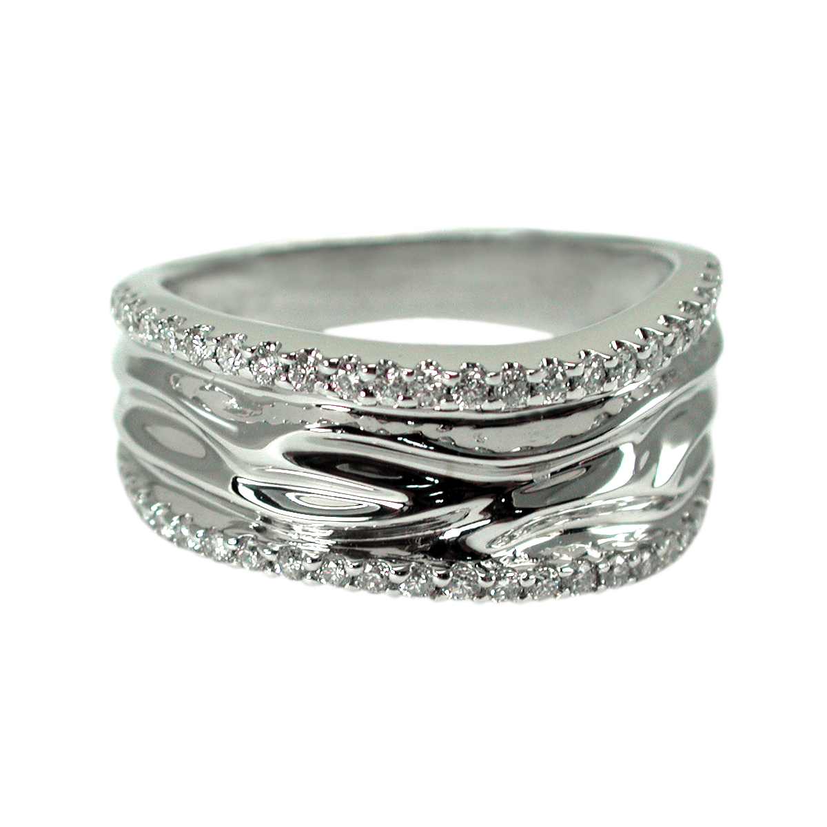 14K White Gold Wide Diamond Band Ring