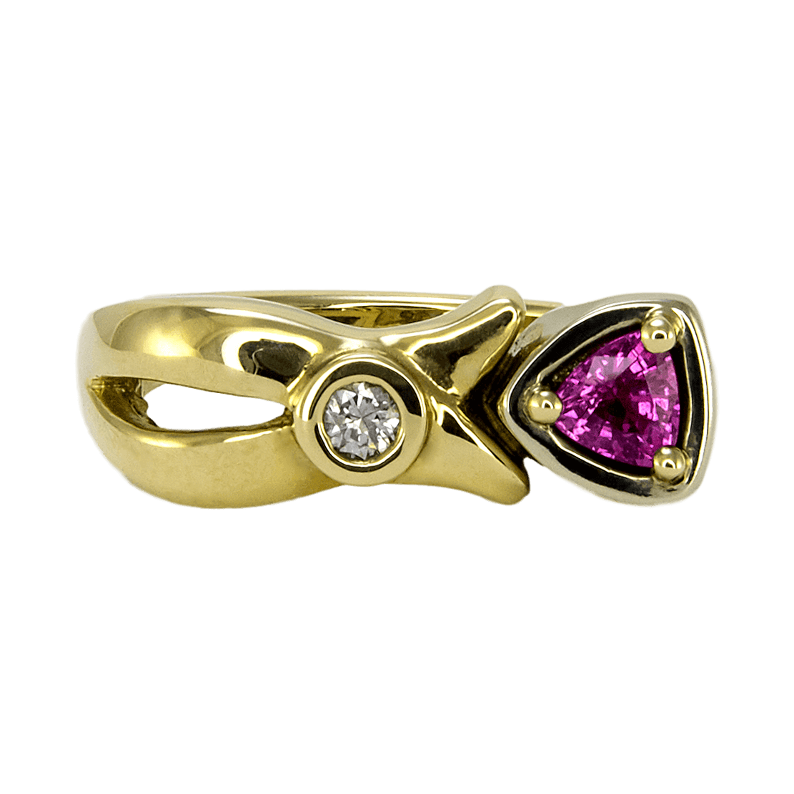 14K Yellow Gold Pink Sapphire & Diamond Ring