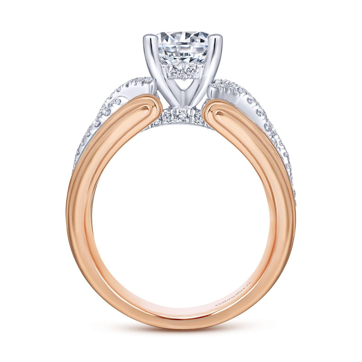 Twisted Three Row Halo Engagement Ring 14k Two Tone Rose Gold 1ct - NG1047