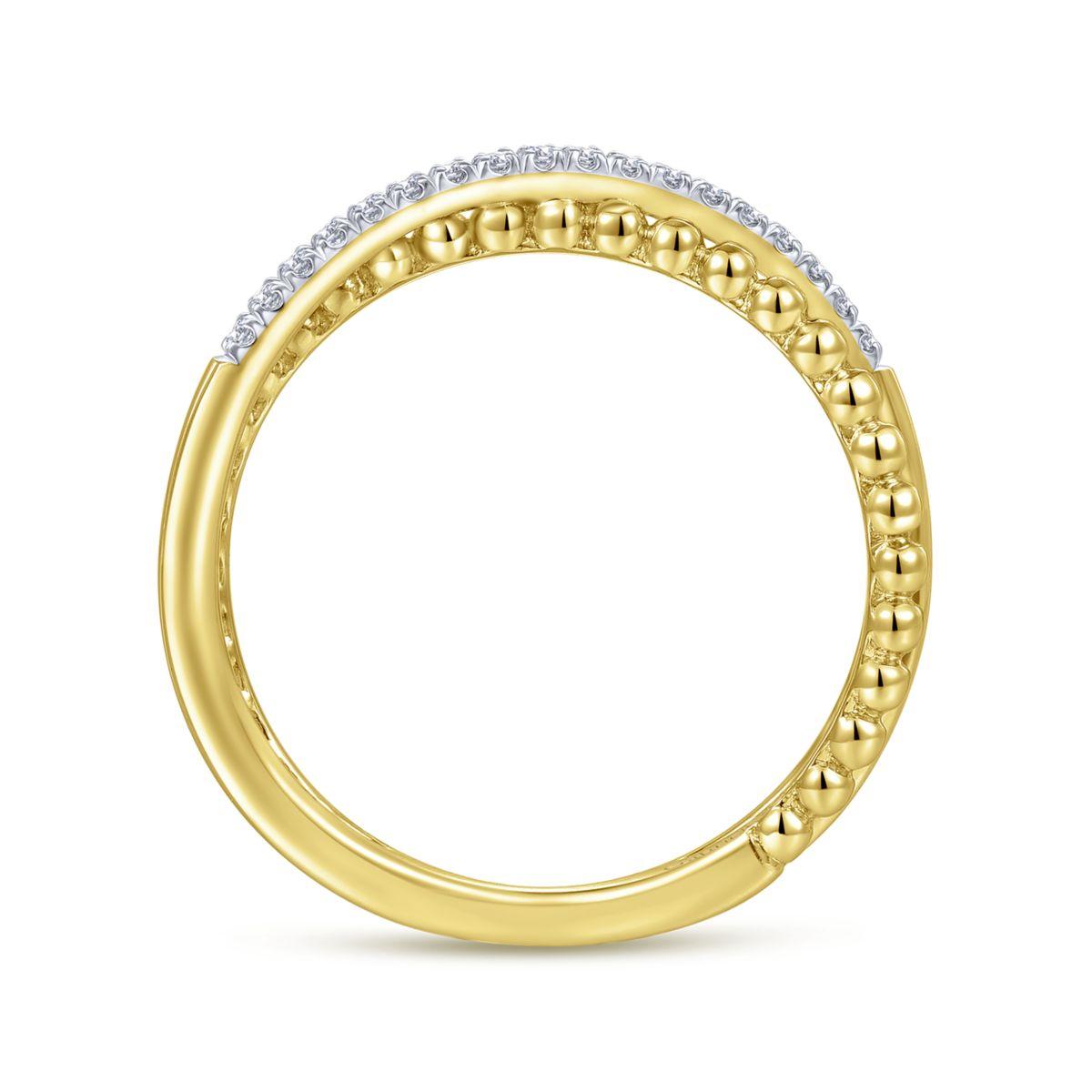 14K Yellow Gold Beaded Pavé Diamond Criss Cross Ring – Carroll's