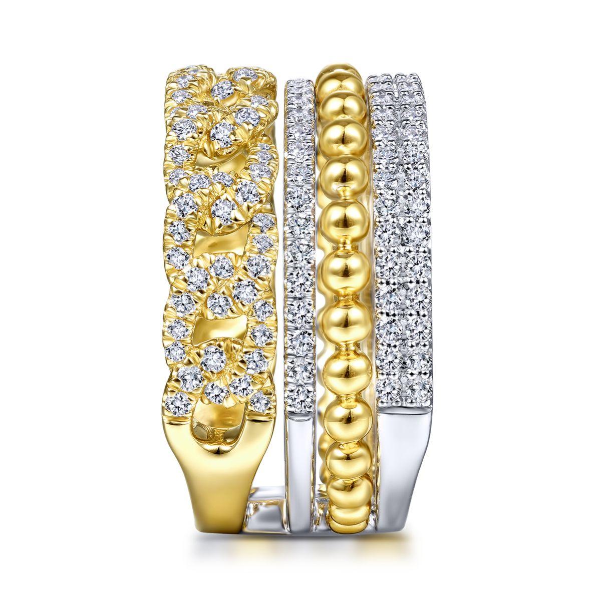 14K Two-Tone Gold Polished & Diamond Row Wrap Ring – Carroll's