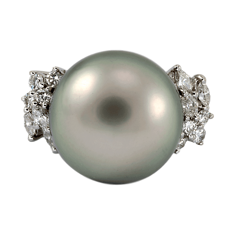 18K White Gold Silver South Sea Tahitian Pearl Ring