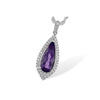 14K White Gold Diamond Teardrop Amethyst & Diamond Halo Pendant