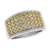 Extra Wide Nine Row 14K White Gold Yellow & White Diamond Anniversary Band