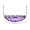 14K White Gold Moon Shape Amethyst & Diamond Bar Necklace