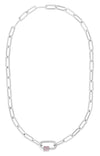 Sterling Silver Pink CZ Carabiner Necklace