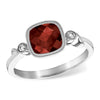 14K White Gold Cushion Shape Garnet & Diamond Accent Ring