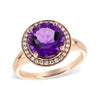 14K Rose Gold Round Amethyst & Diamond Halo Ring