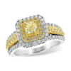 14K Two-Tone Gold Three Row White & Yellow Diamond Halo Ring