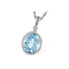 14K White Gold Aquamarine & Diamond Halo Pendant