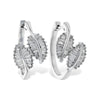 14K White Gold Diamond Leaf Hoop Earrings