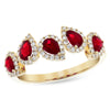 14K Yellow Gold Multiple Pear Shape Ruby & Diamond Halo Band