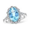 Vintage-Inspired Floral 14K White Gold Oval Aquamarine & Diamond Halo Ring