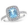 14K White Gold Cushion Shape Aquamarine & Diamond Halo Ring
