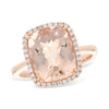 14K Rose Gold Cushion Morganite & Diamond Halo Ring