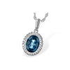 14K White Gold Fancy Cut Oval London Blue Topaz & Diamond Halo Pendant