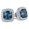14K White Gold Cushion Shape London Blue Topaz & Diamond Halo Earrings