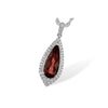 14K White Gold Long Teardrop Garnet & Diamond Pendant