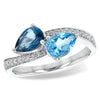14K White Gold Pear Shape Blue Topaz & Diamond Bypass Ring