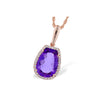 14K Rose Gold Fantasy Shape Amethyst & Diamond Halo Pendant