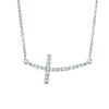 14K White Gold .22 Carat Diamond Side Cross Necklace