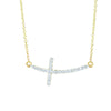 14K Yellow Gold .22 Carat Diamond Side Cross Necklace