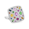 14K White Gold Multicolor Gemstone & Diamond Ring