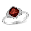14K White Gold Cushion Shape Garnet & Diamond Leaf Ring