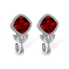 14K White Gold Garnet & Diamond Leaf Accent Earrings