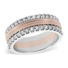 Wide 14K White & Rose Gold Diamond Wedding Band