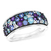 Wide 14K White Gold Semi-Precious Gemstone & Diamond Anniversary Band