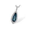 Fancy 14K White Gold Long Teardrop London Blue Topaz & Diamond Halo Pendant