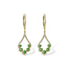 14K Yellow Gold Scalloped Diamond Teardrop Green Garnet Accent Earrings