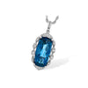 14K White Gold London Blue Topaz & Twisted Diamond Halo Pendant