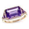 14K Rose Gold Three Stone Amethyst & Diamond Halo Ring