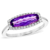 14K White Gold East-West Amethyst & Diamond Halo Ring