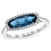 14K White Gold East-West London Blue Topaz & Diamond Halo Ring